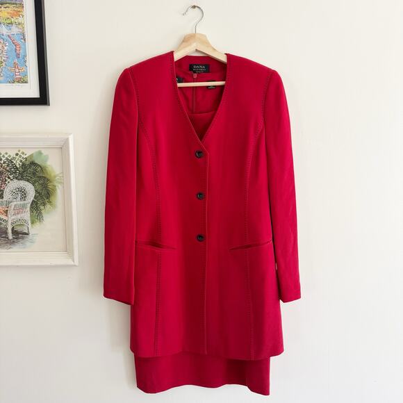 VINTAGE DANA BUCHMAN Red Dress Jacket Set Size 2 - Picture 1 of 8